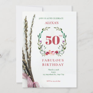 Invitation d'anniversaire 50 ans à motif floral ve