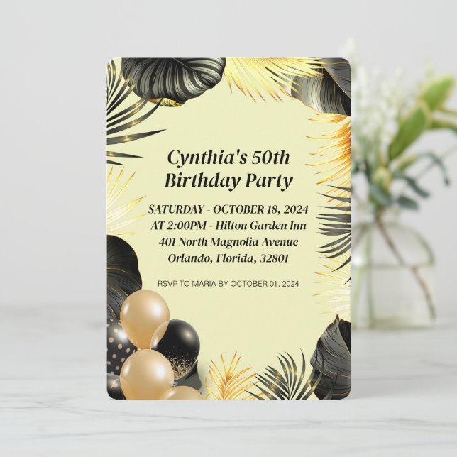 Invitation d'anniversaire 50 ans à plat (Debout devant)