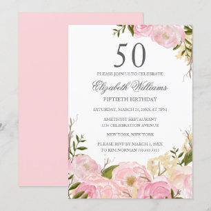 Invitation d'anniversaire 50 ans aquarelle florale