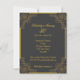 Invitation d'anniversaire 50 ans Art Déco Charbon