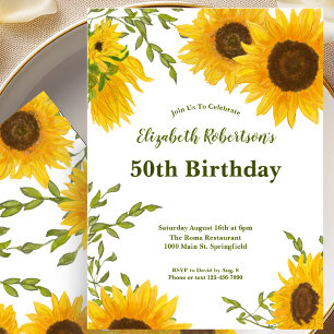 Invitation d'anniversaire 50 ans aux tournesols aq