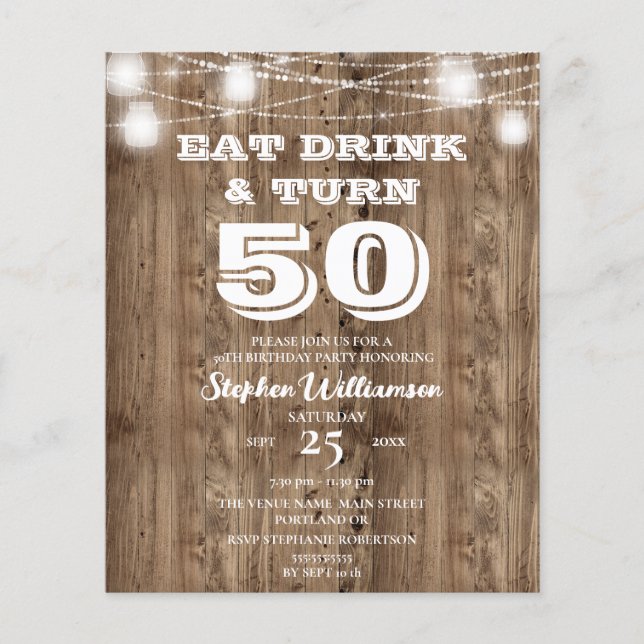 Invitation d'anniversaire 50 ans Barn Bois Manger  (Devant)