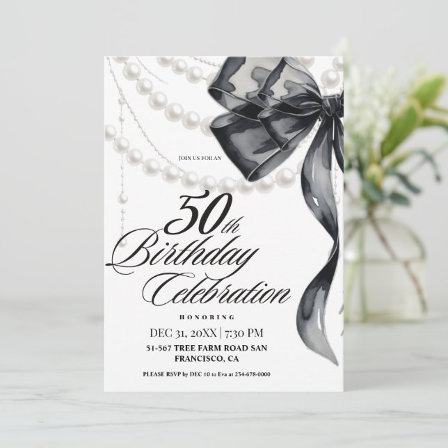 Invitation d'anniversaire 50 ans Black Bow  (Debout devant)