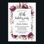 Invitation d'anniversaire 50 ans Bloom Purple Wate<br><div class="desc">Plus de jolies invitations d'anniversaire florales modernes aquarelle dans la boutique Little Bayleigh !</div>