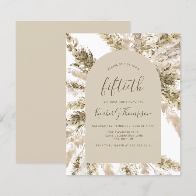 Invitation d'anniversaire 50 ans Budget Boho avec  (Devant / Derrière)