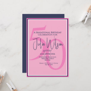 Invitation d'anniversaire 50 ans Coastal Pink Navy