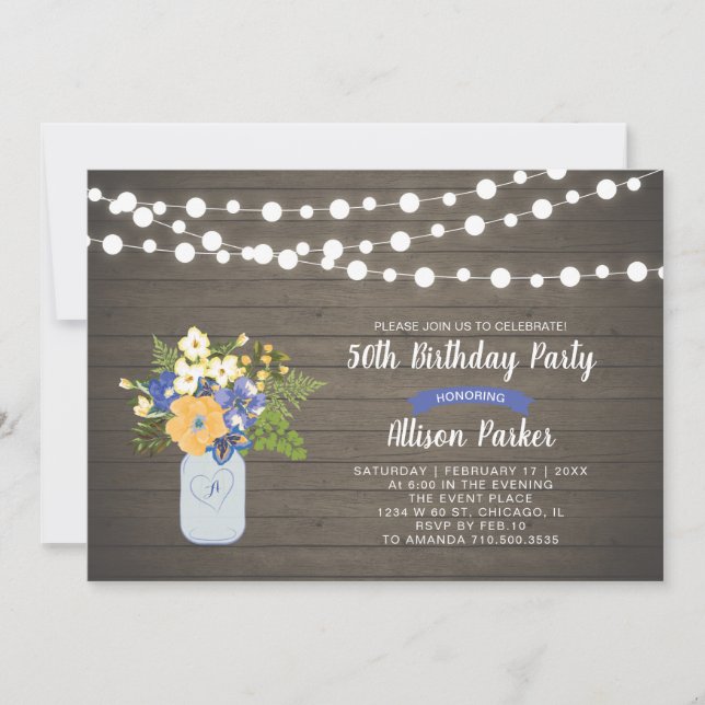 Invitation d'anniversaire 50 ans en bois rustique  (Devant)