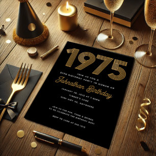 Invitation d'anniversaire 50 ans en faux or noir 1