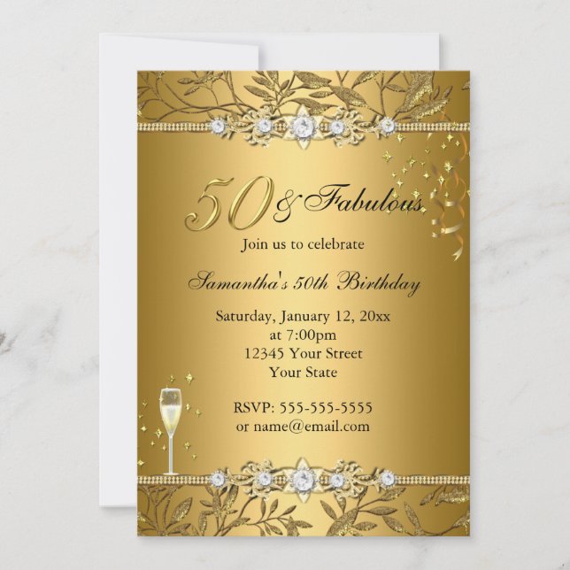 Invitation d'anniversaire 50 ans et Fabuleuse Feui (Devant)
