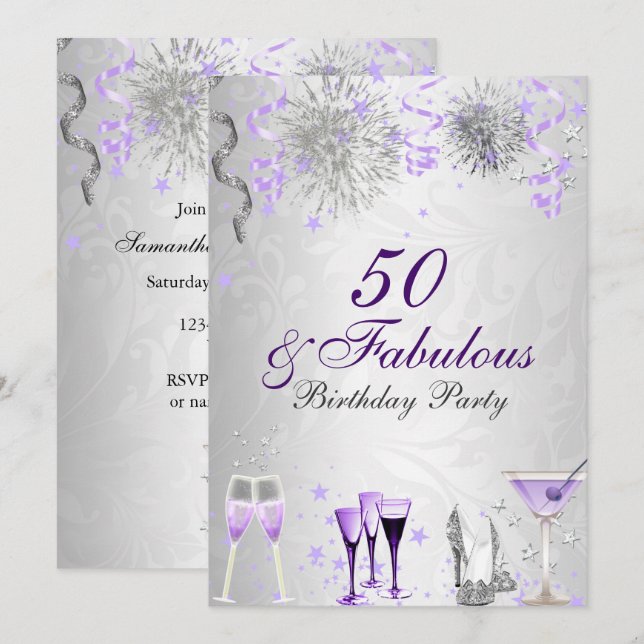 Invitation d'anniversaire 50 ans & Fabulosité (Devant / Derrière)