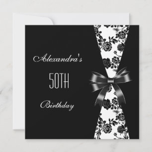 Invitation d'anniversaire 50 ans Floral Damask Noi