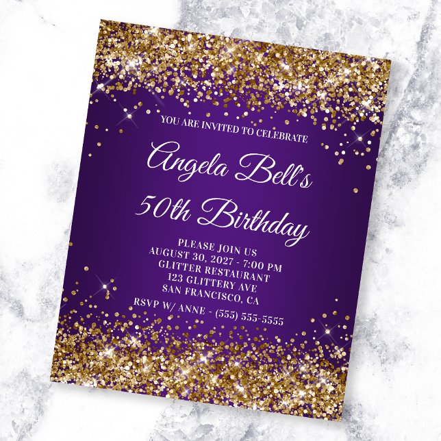 Invitation d'anniversaire 50 ans Glitter Or Royal  (Créateur téléchargé)