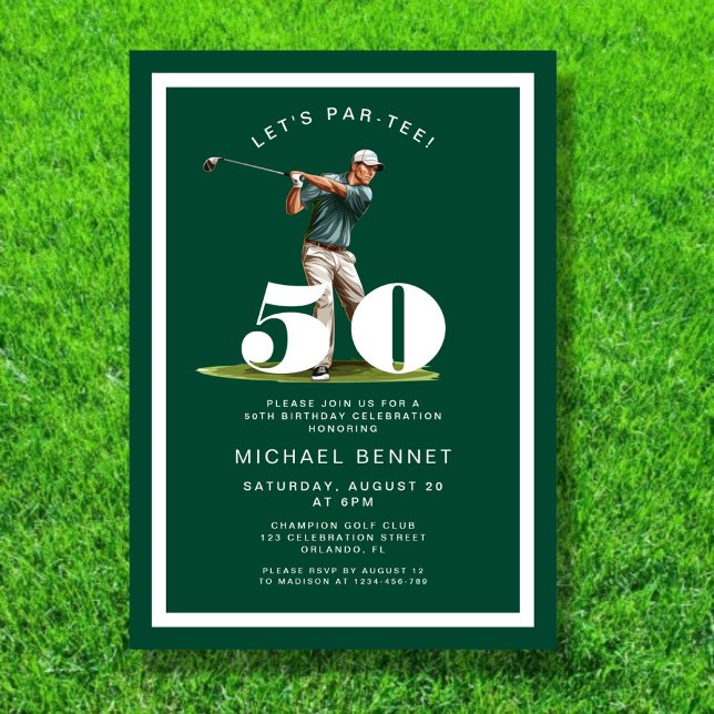 Invitation d'anniversaire 50 ans Green Golf (Green Golf 50th Birthday Invitation)