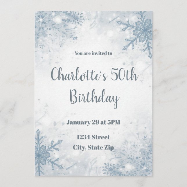 Invitation d'anniversaire 50 ans hiver sophistiqué (Devant)