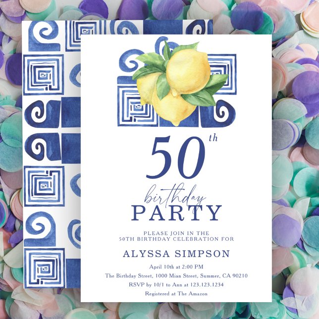 Invitation d'anniversaire 50 ans Lemon Méditerrané (Créateur téléchargé)