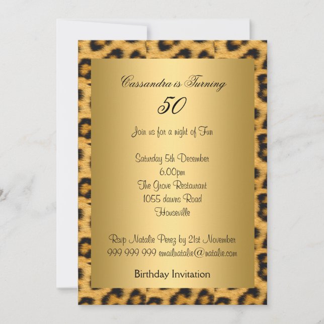 Invitation d'anniversaire 50 ans Léopard d'Or (Devant)