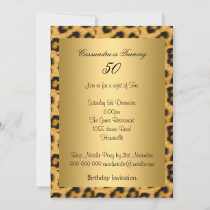 Invitation d'anniversaire 50 ans Léopard Doré