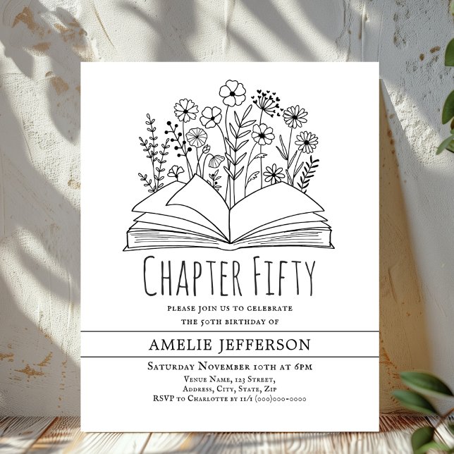 Invitation d'anniversaire 50 ans Livre Minimaliste (Créateur téléchargé)