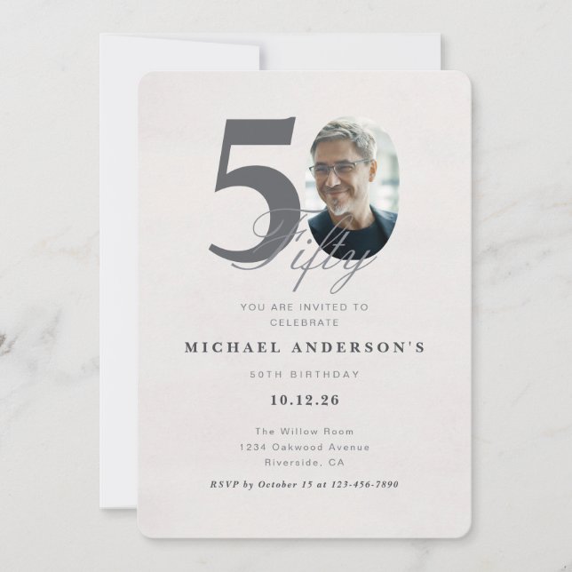 Invitation d'anniversaire 50 ans minimaliste (Devant)