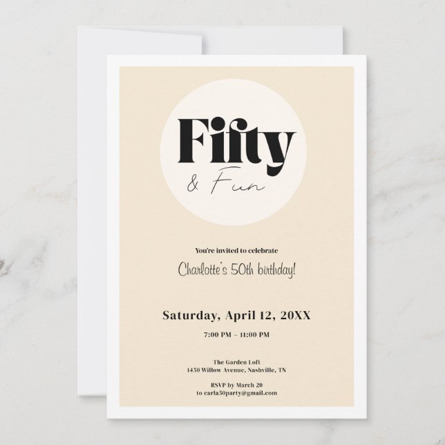 Invitation d'anniversaire 50 ans Minimaliste Beige (Devant)