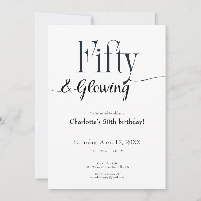 Invitation d'anniversaire 50 ans Minimaliste Noir  (Devant)