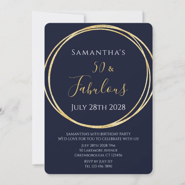 Invitation d'anniversaire 50 ans Navy Or (Devant)