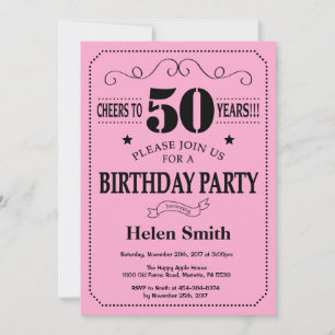 Invitation d'anniversaire 50 ans Noir et Rose