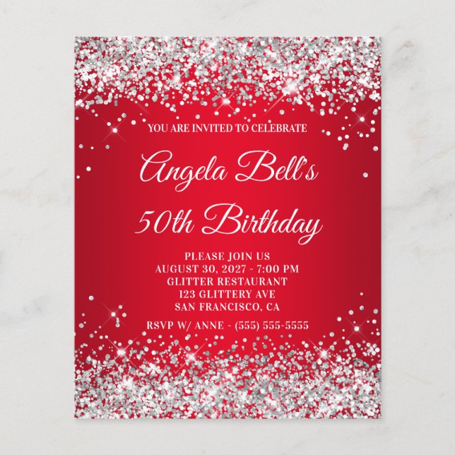 Invitation d'anniversaire 50 ans ombré rouge avec  (Devant)