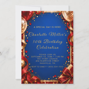 Invitation d'anniversaire 50 ans Or Bleu Royal