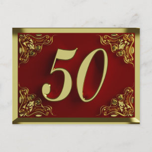 Invitation d'anniversaire 50 ans or royal rouge