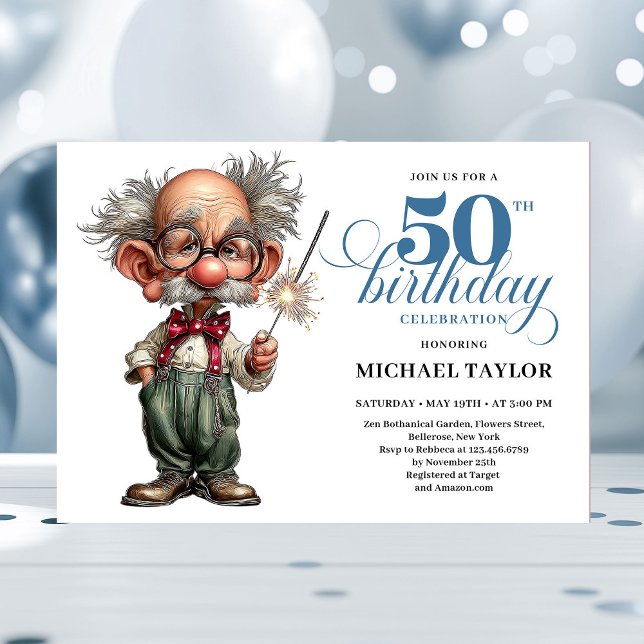 Invitation d'anniversaire 50 ans pour lui avec hum (Playful Humor For Him 50th Birthday Party Invite)