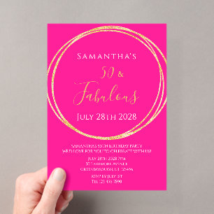 Invitation d'anniversaire 50 ans rose chaud or