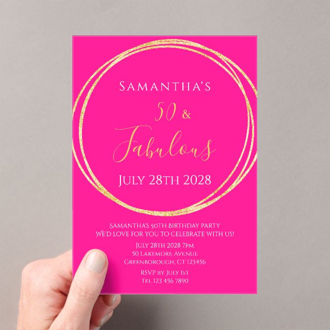 Invitation d'anniversaire 50 ans rose chaud or (In situ (ordinateur de poche))
