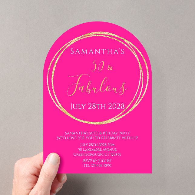 Invitation d'anniversaire 50 ans rose chaud or (In situ (ordinateur de poche))