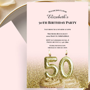 Invitation d'anniversaire 50 ans rose et or pour e