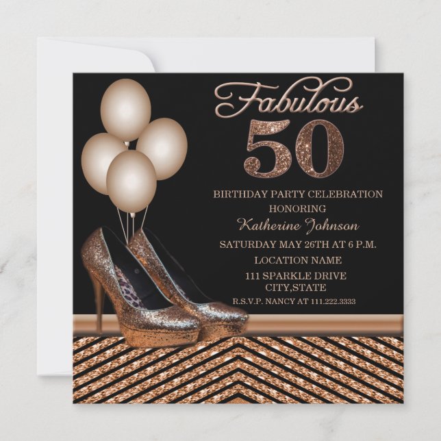 Invitation d'anniversaire 50 ans Rose Gold (Devant)
