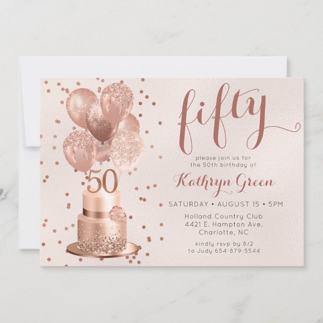Invitation d'anniversaire 50 ans Rose Gold Cake (Devant)