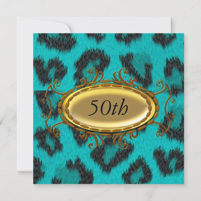 Invitation d'anniversaire 50 ans Teal Leopard (Devant)