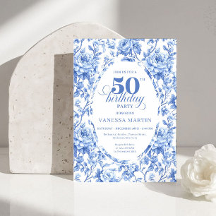 Invitation d'anniversaire 50 ans Toile Rose Bleue