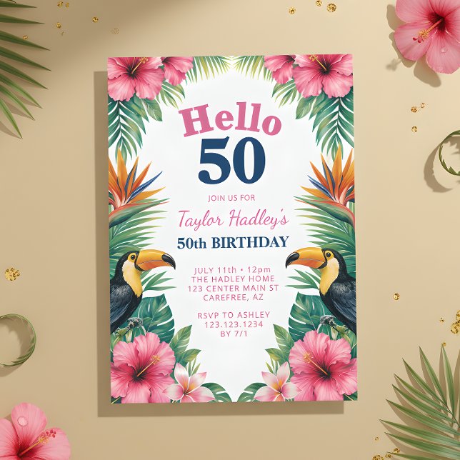 Invitation d'anniversaire 50 ans tropicale Hello 5 (Créateur téléchargé)