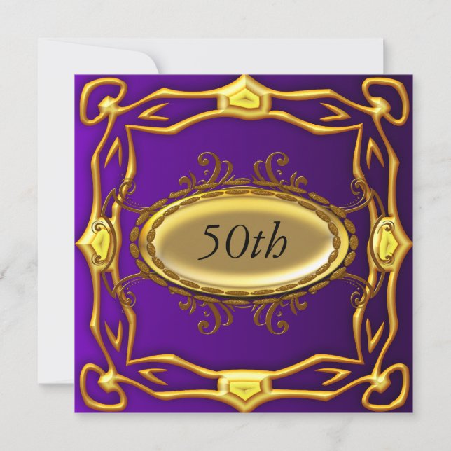 Invitation d'anniversaire 50 ans Violet et Or (Devant)