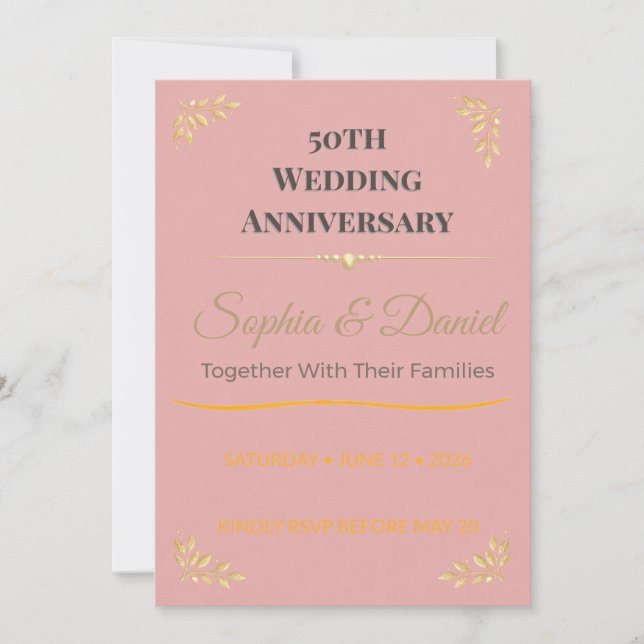 Invitation d'anniversaire | 50ème Fête Élégante Or (Devant)