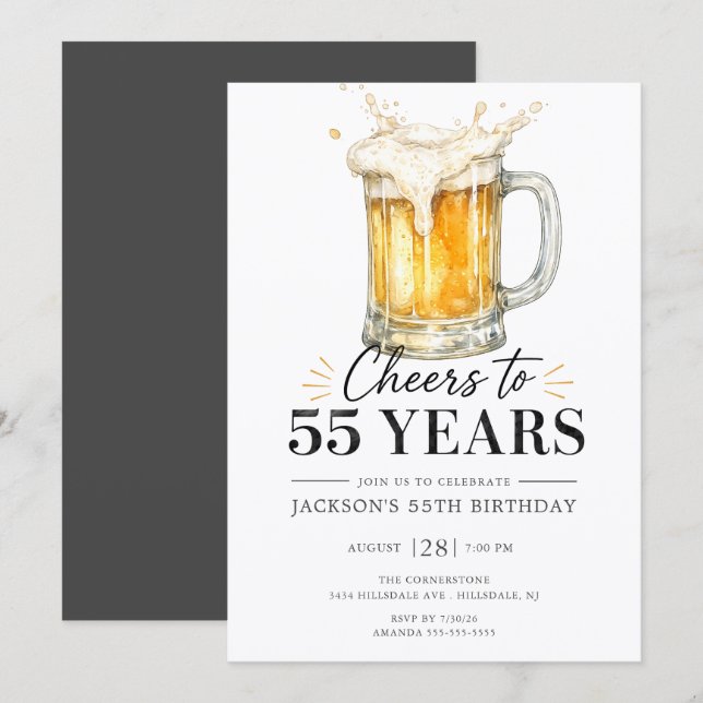 Invitation d'anniversaire 55 ans Cheers (Devant / Derrière)