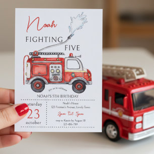 Invitation d'anniversaire 5 ans Camion de pompiers