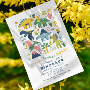 Invitation d'anniversaire 5 ans de dinosaure color