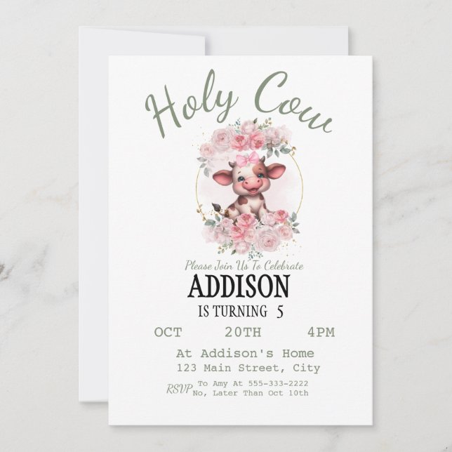 Invitation d'anniversaire 5 ans de Holy Cow Girl (Devant)