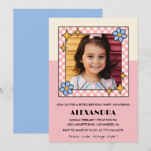 Invitation d'anniversaire 5 ans Fleurs roses rétro