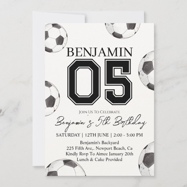 Invitation d'anniversaire 5 ans garçon football -  (Devant)