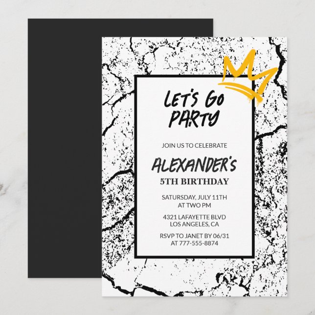 Invitation d'anniversaire 5 ans garçon Hip Hop noi (Devant / Derrière)