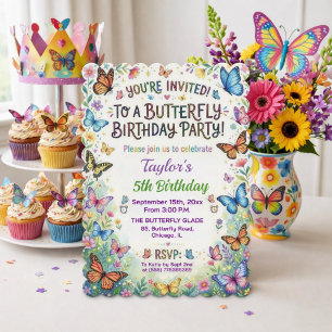 Invitation d'anniversaire 5 ans Papillons Colorés